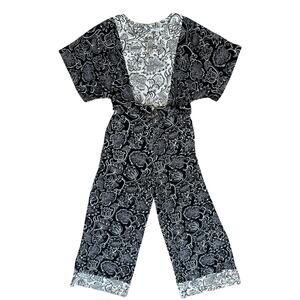 Celia Birtwell for NEXT | Black and White Wide Leg Belted Jumpsuit | Size US 8